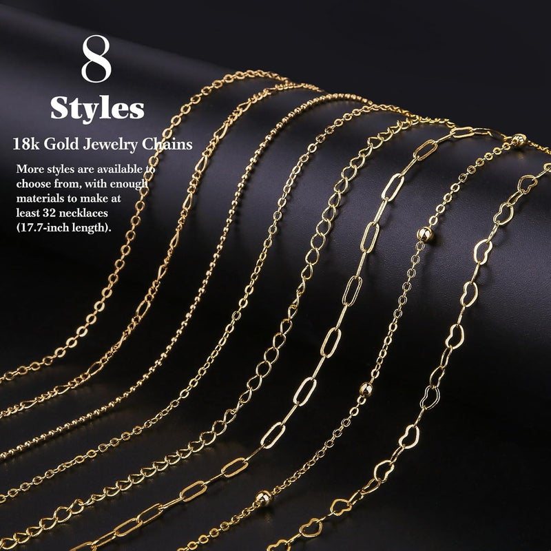 Ecoofor 18k Gold Necklace Chains for Jewelry Making, 52.5 Feet 8 Rolls Bracelet Chains for DIY,6.5 Feet Each Style, Gold Plated Chain with Jump Rings/Lobster Clasps/Connectors - Image 2